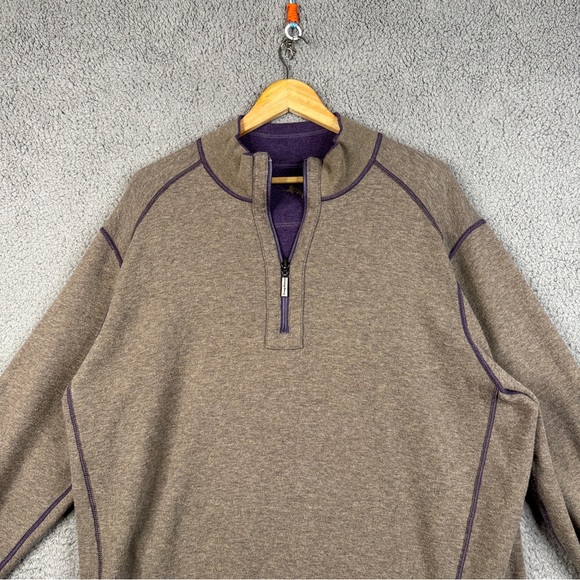 Tommy Bahama Sweater XL Brown/Purple Reversible Cable-Knit Heavyweight 1/4 Zip - Picture 4 of 16